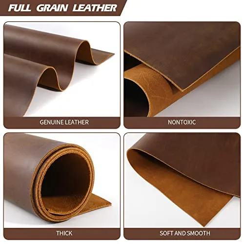 12''X24'' Genuine Leather Leather (2mm) Thick Cowhide Leather Pieces Square, Dark Brown