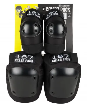 187 Killer Pads Adult Knee & Elbow Pad Set Combo Pack - Black