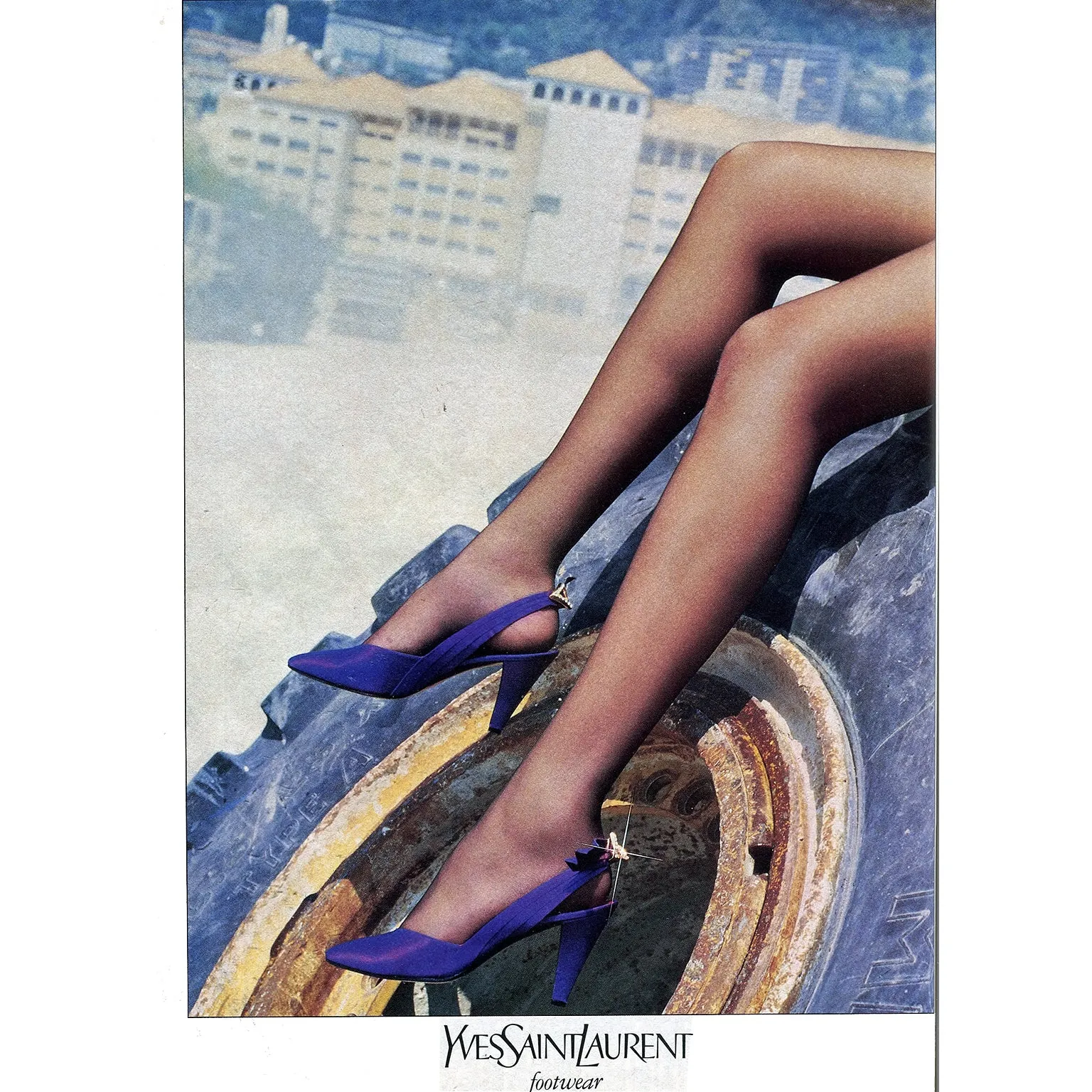 1985 Yves Saint Laurent Documented Purple Satin Rhinestone Slingback YSL Shoes