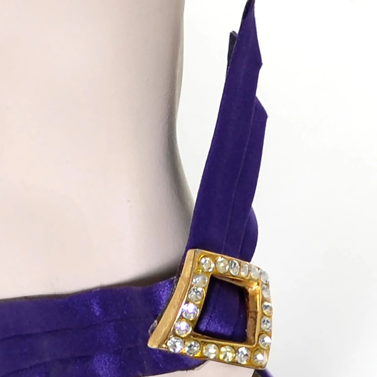 1985 Yves Saint Laurent Documented Purple Satin Rhinestone Slingback YSL Shoes