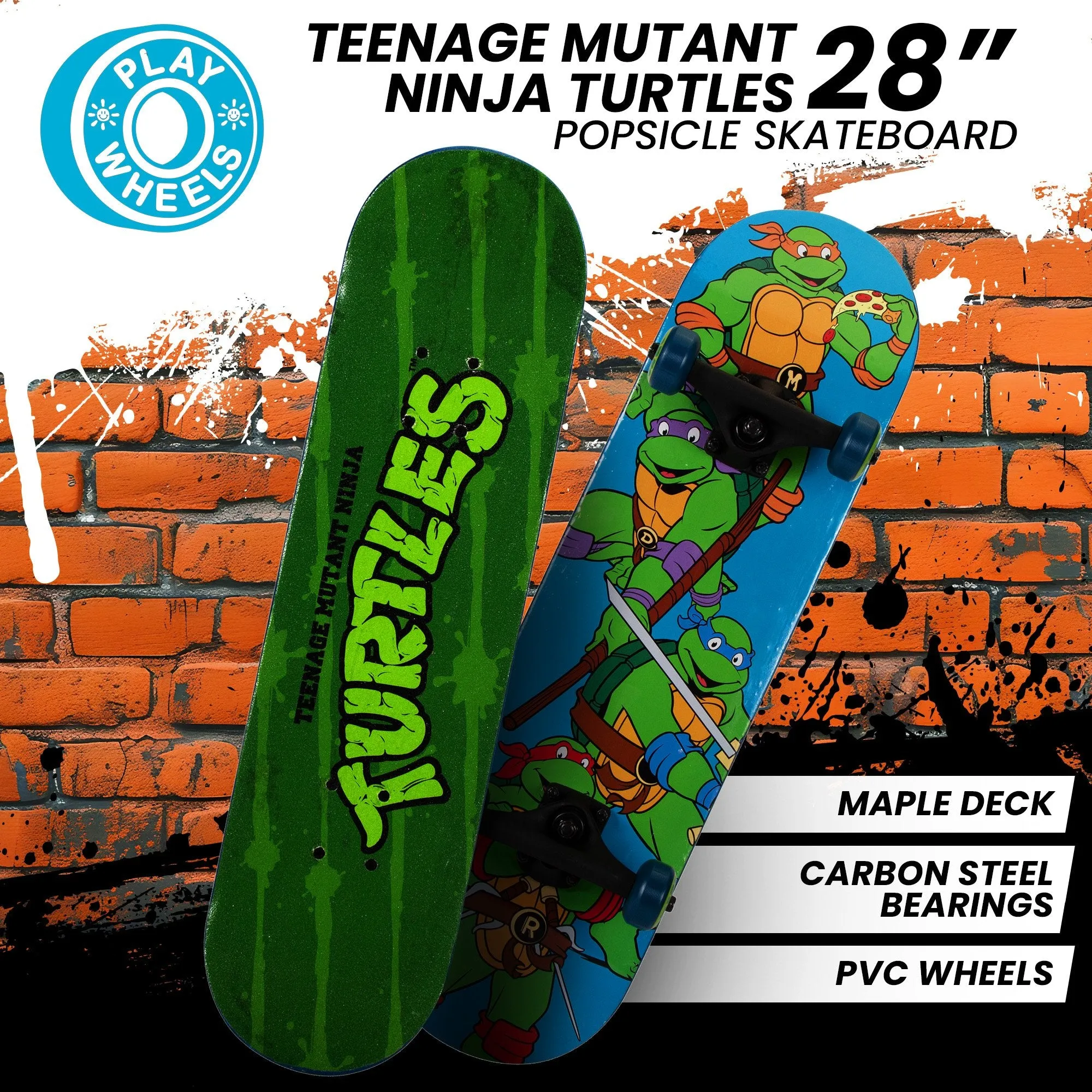 28-inch TMNT Skateboard with 9-Ply Maple Deck & Carbon Steel Bearings