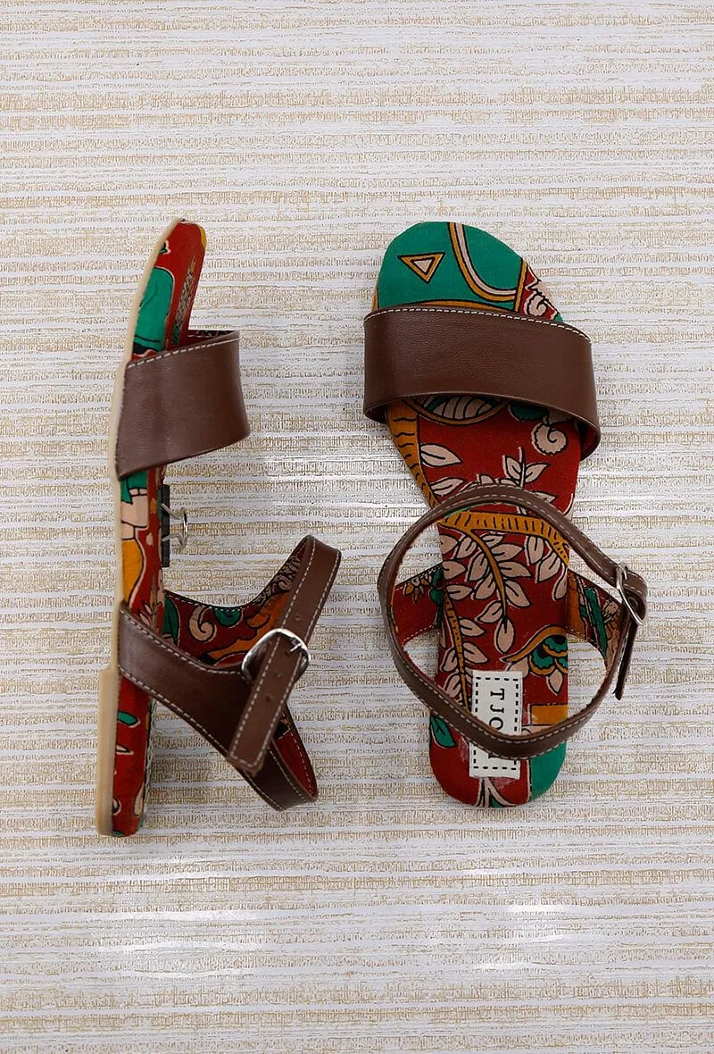 Aahna Brown kalamkari Sole Sandals