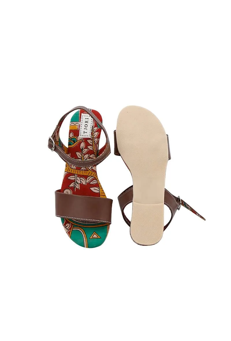 Aahna Brown kalamkari Sole Sandals