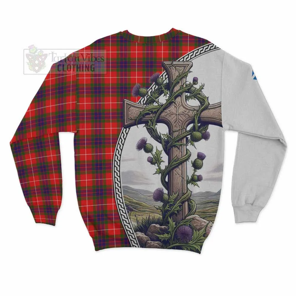 Abernethy Tartan Sweatshirt with Family Crest and St. Andrew's Cross Accented by Thistle Vines