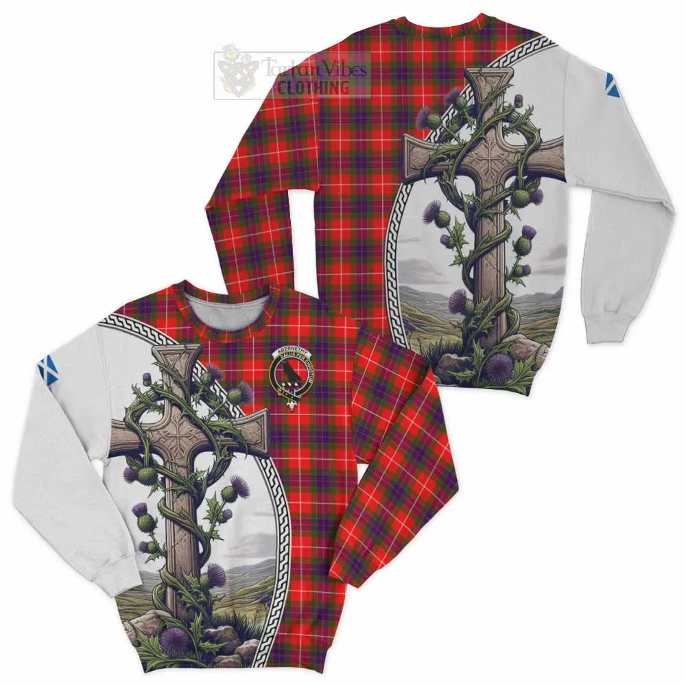 Abernethy Tartan Sweatshirt with Family Crest and St. Andrew's Cross Accented by Thistle Vines