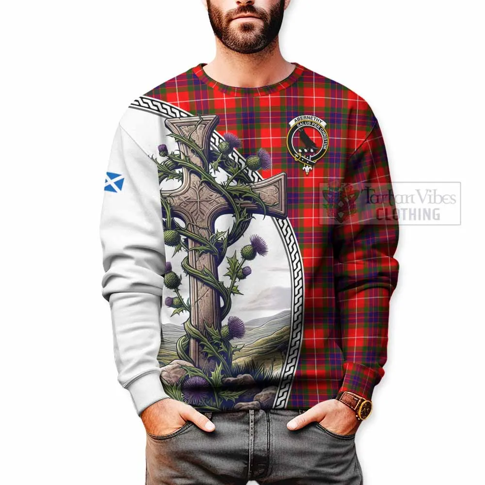 Abernethy Tartan Sweatshirt with Family Crest and St. Andrew's Cross Accented by Thistle Vines