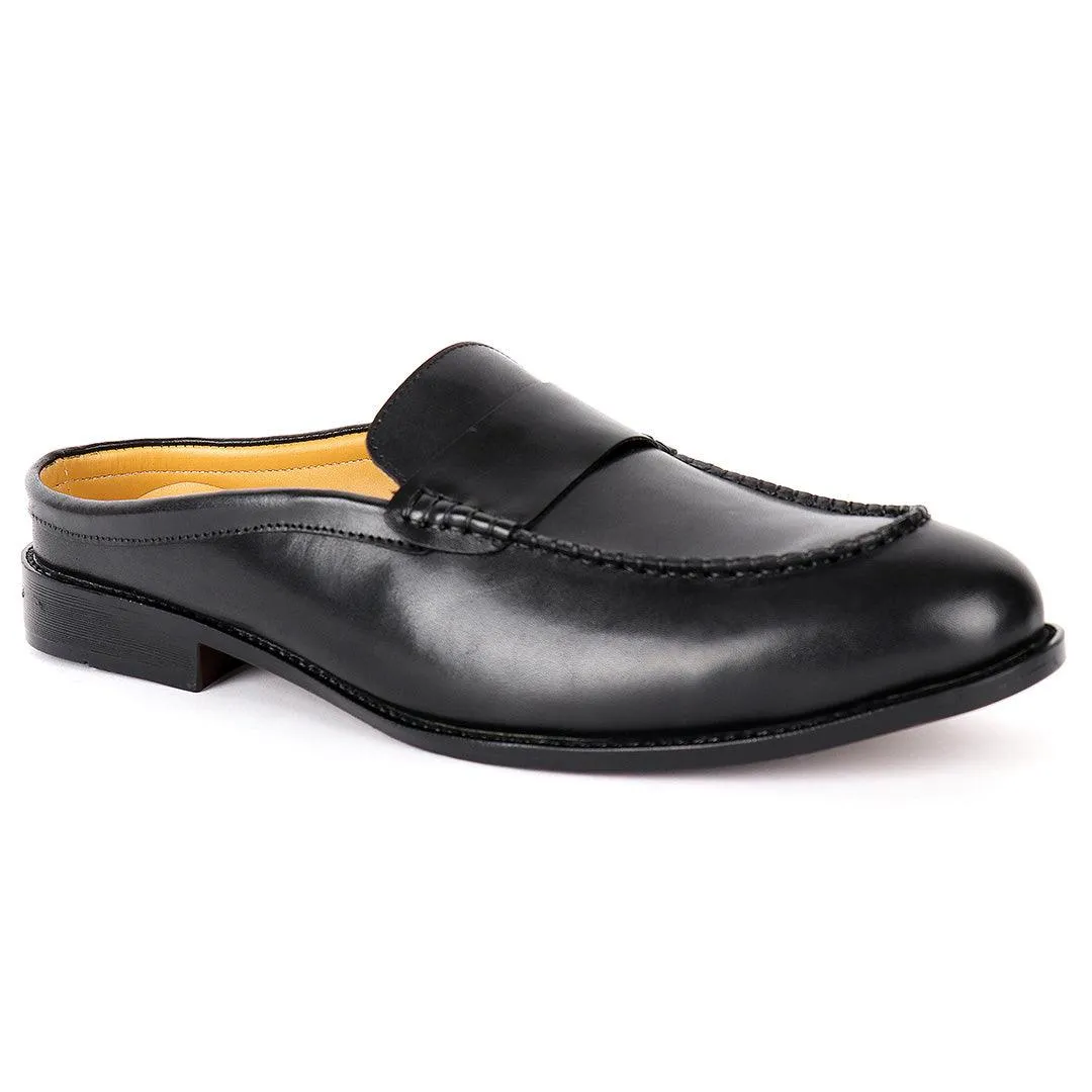 Abraham Mathias Plain Leather Men's Mole Shoe- Black