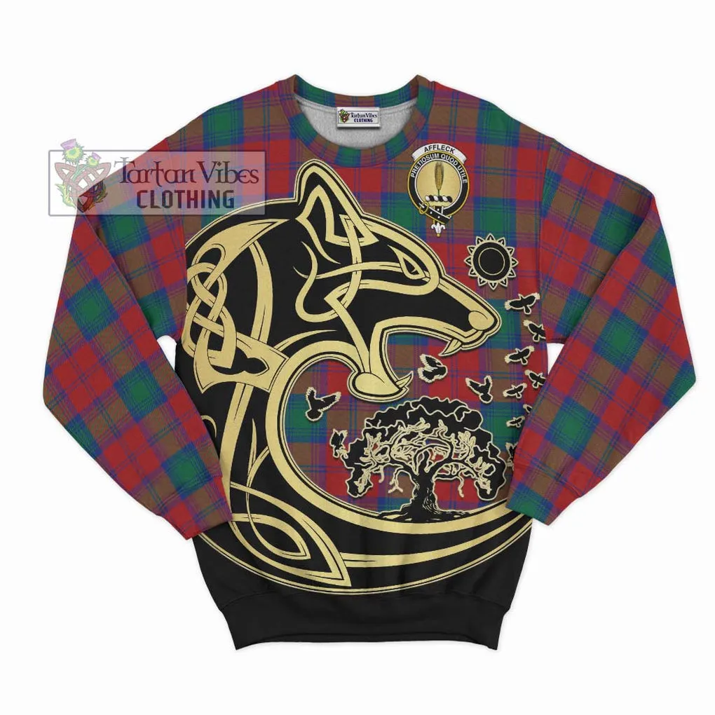 Affleck Tartan Sweatshirt with Family Crest Celtic Wolf Style