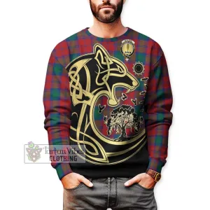 Affleck Tartan Sweatshirt with Family Crest Celtic Wolf Style