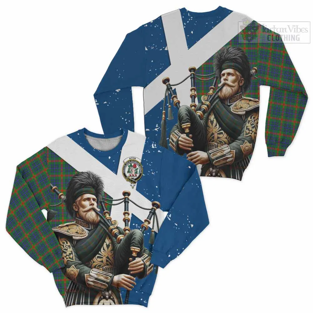 Aiton Tartan Sweatshirt with Family Crest Scottish Bagpiper Vibes