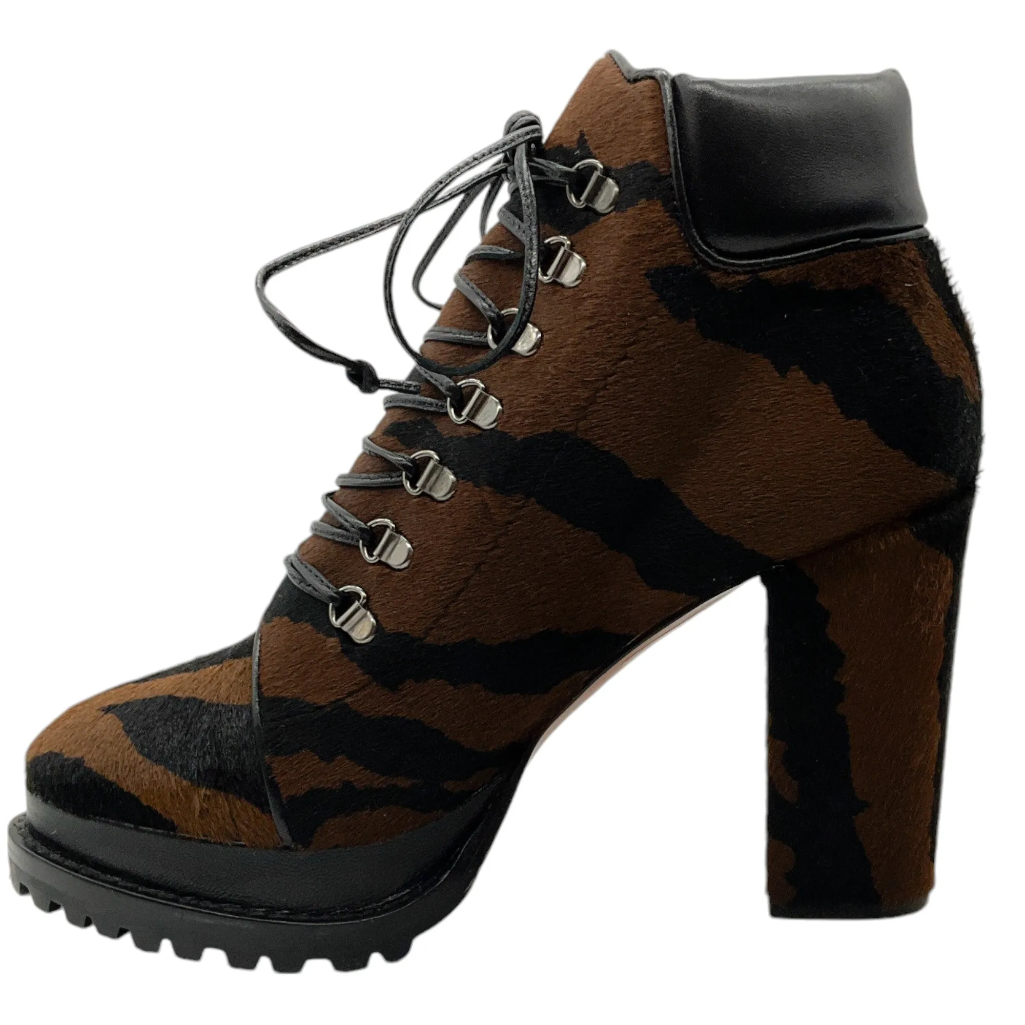 Alaia Brown / Black Pony Hair Lace Up Booties