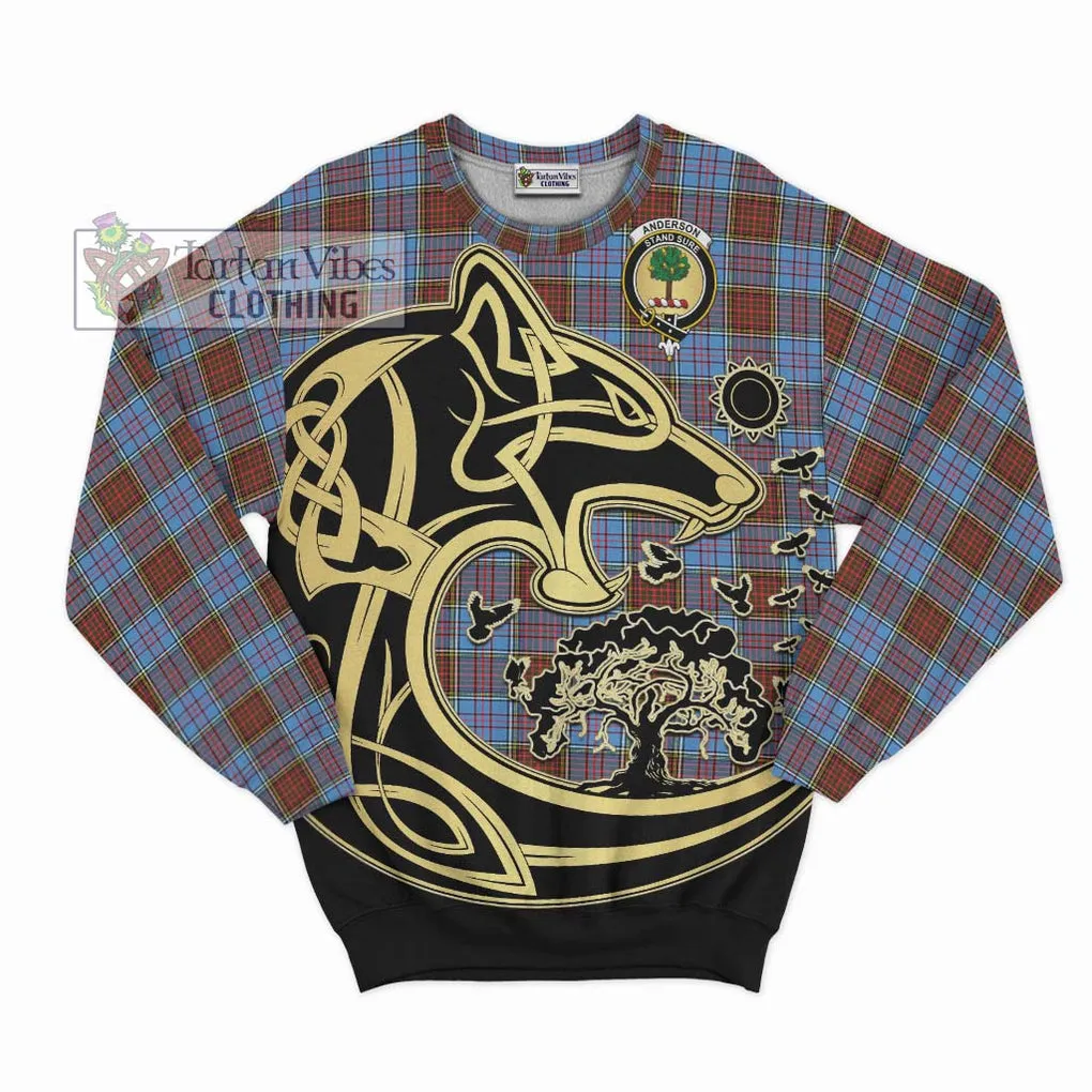 Anderson Modern Tartan Sweatshirt with Family Crest Celtic Wolf Style