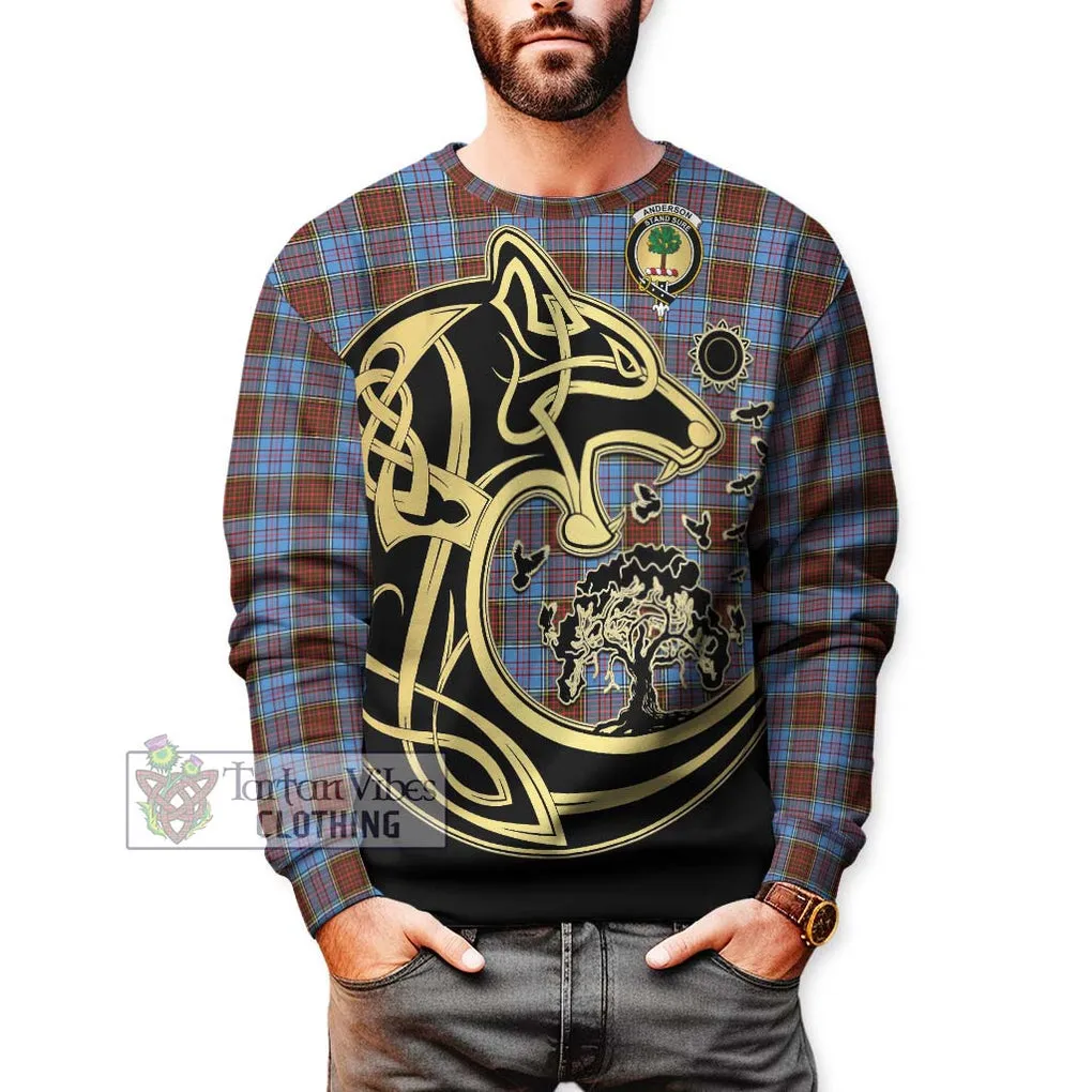 Anderson Modern Tartan Sweatshirt with Family Crest Celtic Wolf Style