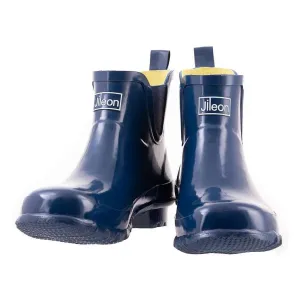 Ankle Height Rain Boots - Navy Blue Gloss - Wide Foot - Easy to Slip On