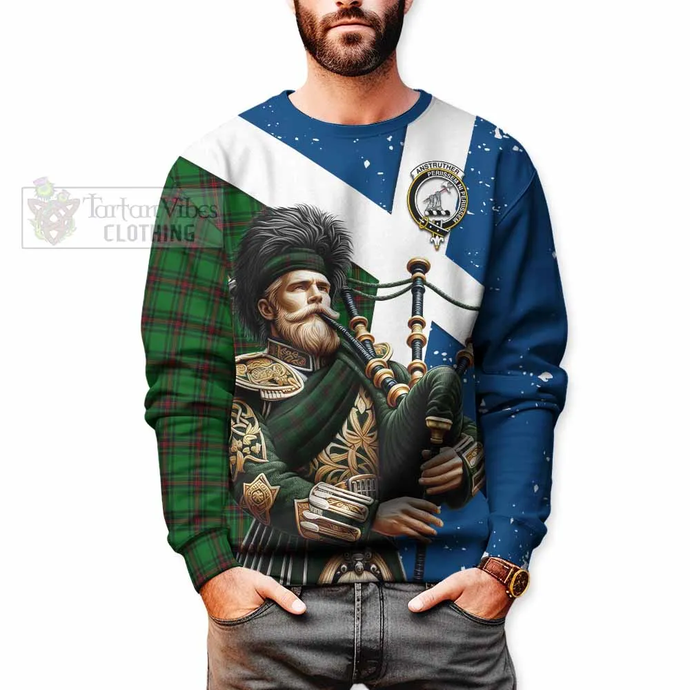 Anstruther Tartan Sweatshirt with Family Crest Scottish Bagpiper Vibes