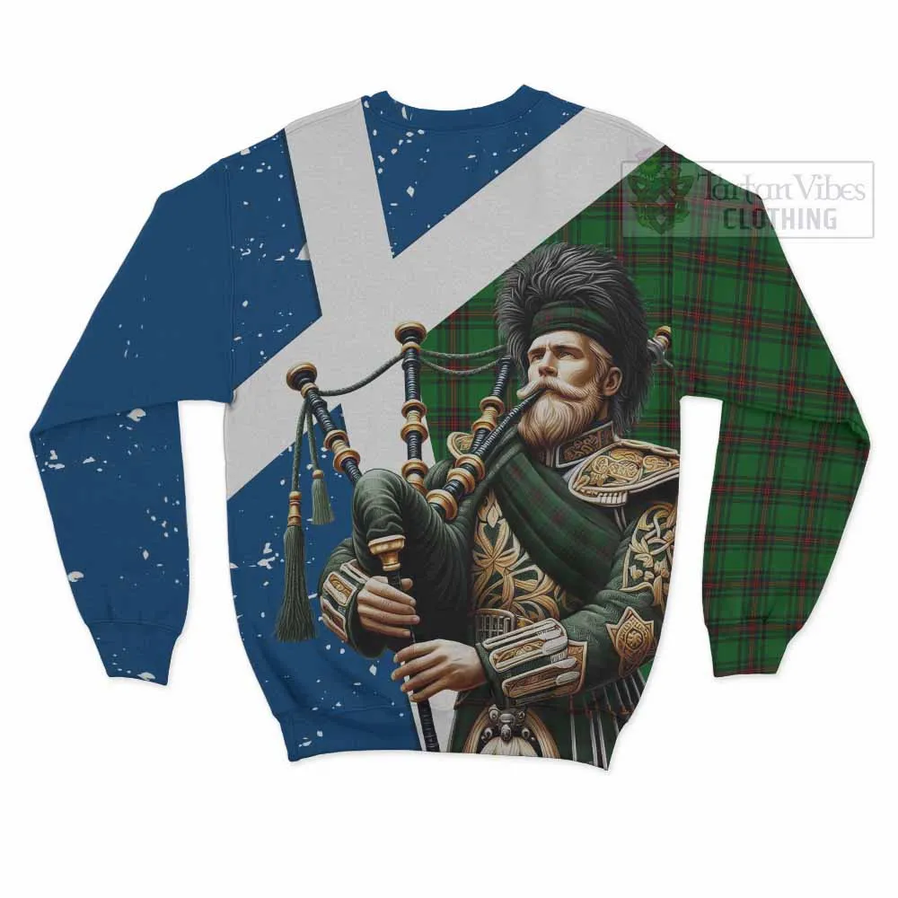 Anstruther Tartan Sweatshirt with Family Crest Scottish Bagpiper Vibes