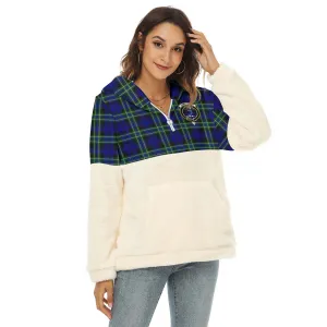 Arbuthnot Modern Tartan Women's Borg Fleece Hoodie With Half Zip with Family Crest