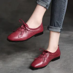 Autumn Retro Leather Square Head Handmade British style Flats |Gift Shoes