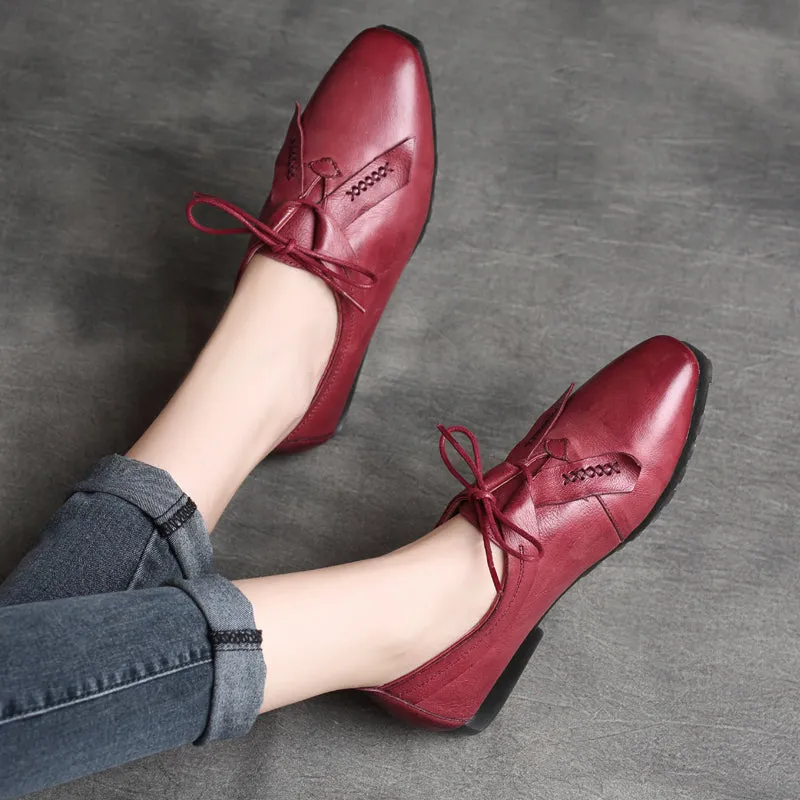 Autumn Retro Leather Square Head Handmade British style Flats |Gift Shoes