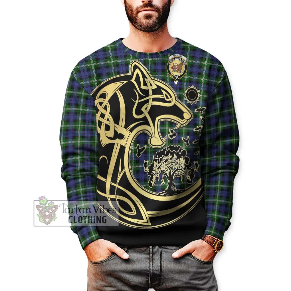 Baillie (Bailey) Tartan Sweatshirt with Family Crest Celtic Wolf Style