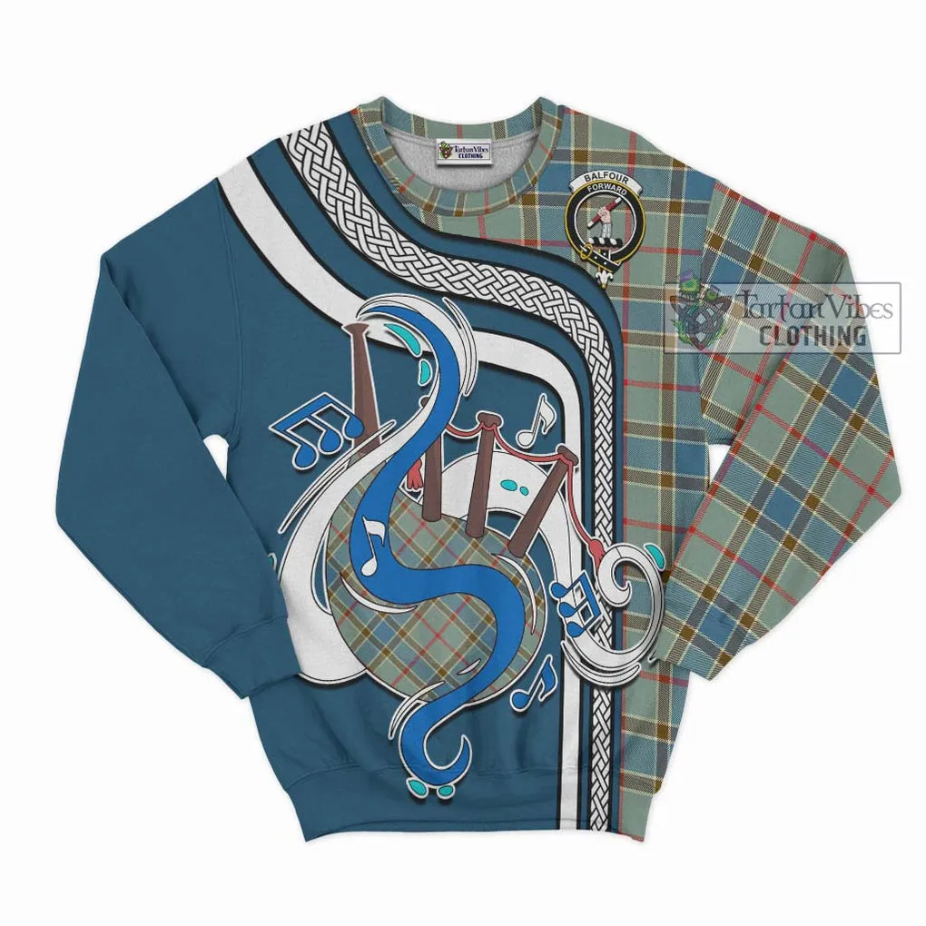 Balfour Blue Tartan Sweatshirt with Epic Bagpipe Style