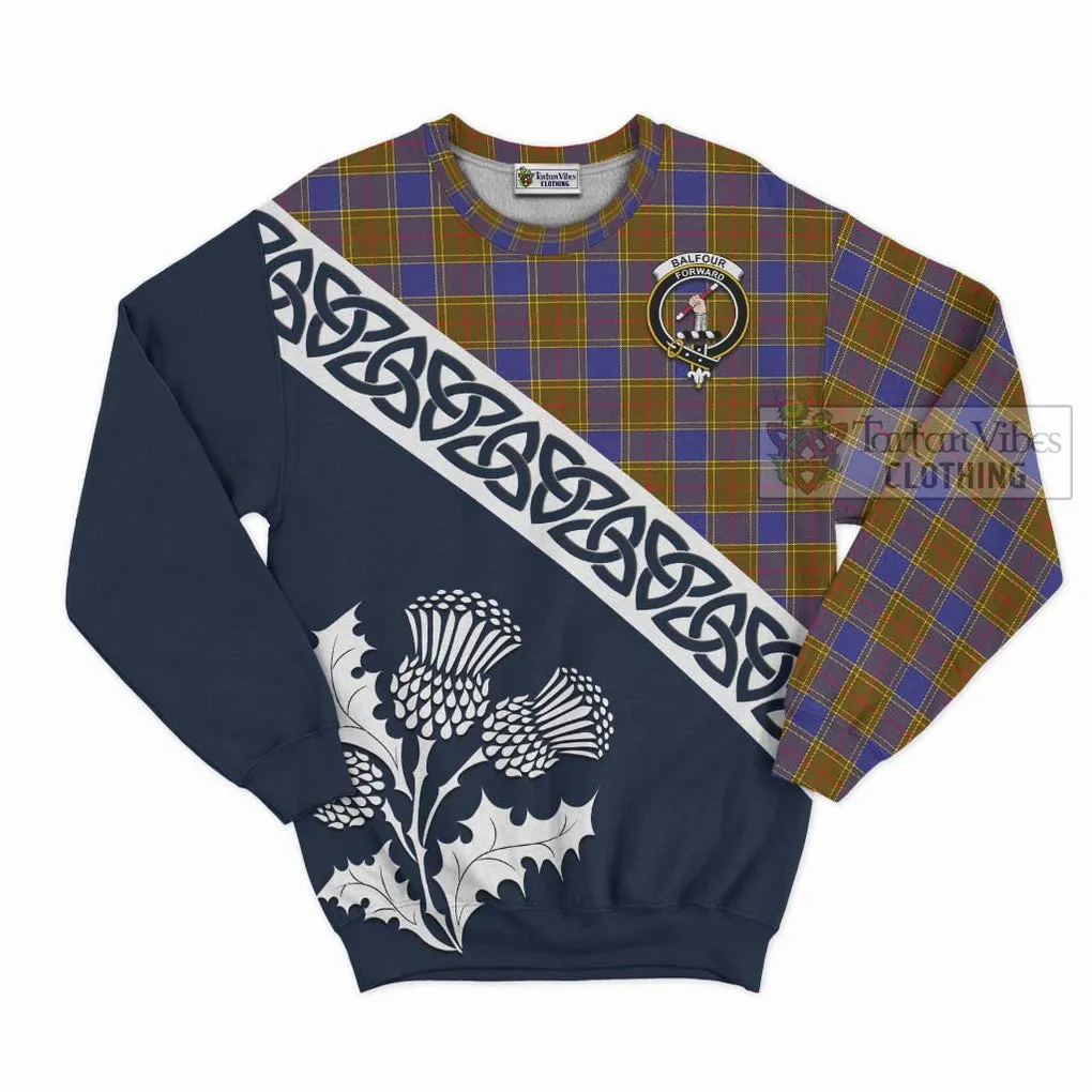 Balfour Tartan Sweatshirt Featuring Thistle and Scotland Map