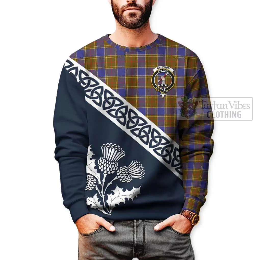 Balfour Tartan Sweatshirt Featuring Thistle and Scotland Map