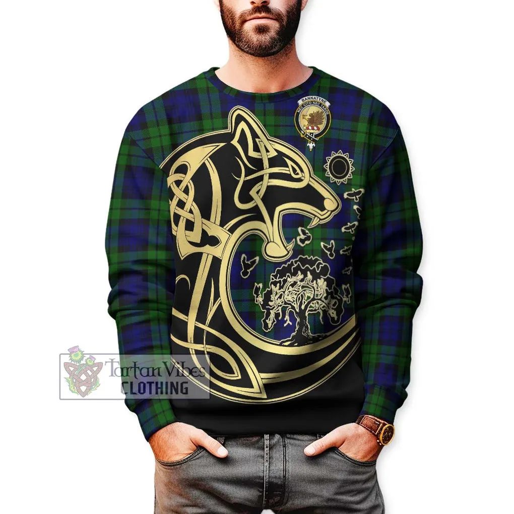 Bannatyne Tartan Sweatshirt with Family Crest Celtic Wolf Style