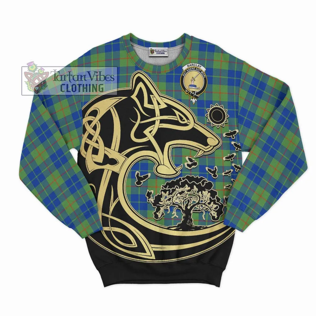 Barclay Hunting Ancient Tartan Sweatshirt with Family Crest Celtic Wolf Style