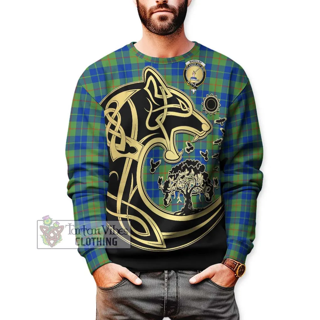 Barclay Hunting Ancient Tartan Sweatshirt with Family Crest Celtic Wolf Style