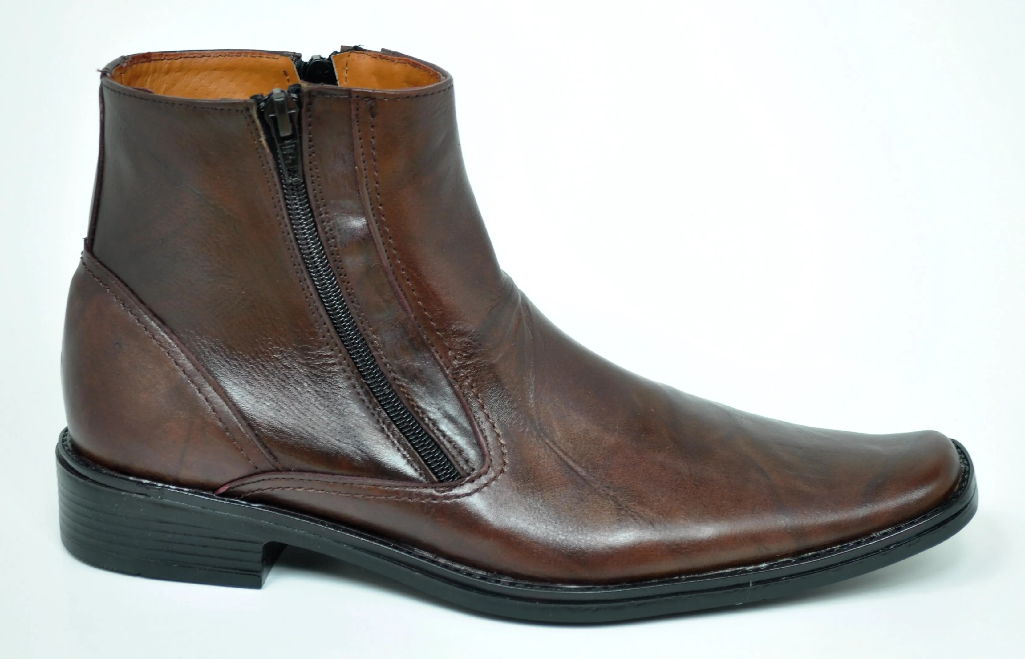 Baronett Noah Men's Dual Zipper Brown Leather Dress Boots