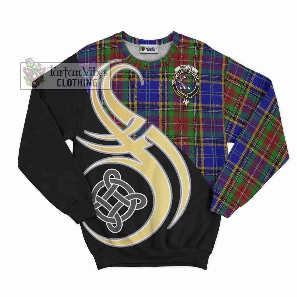 Beattie Tartan Sweatshirt with Family Crest and Celtic Symbol Style