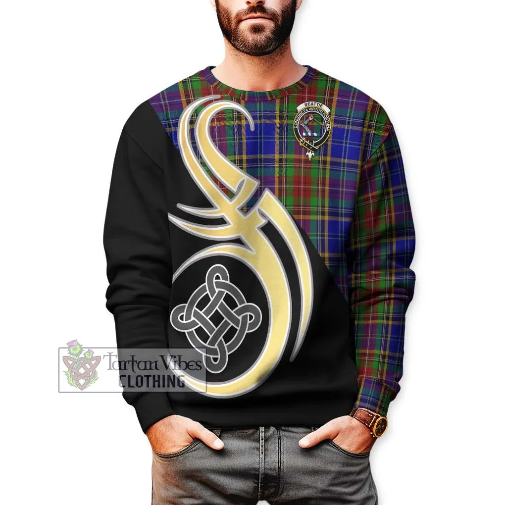 Beattie Tartan Sweatshirt with Family Crest and Celtic Symbol Style