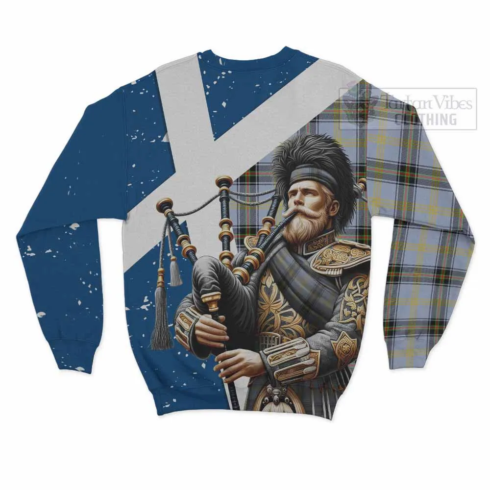 Bell Tartan Sweatshirt with Family Crest Scottish Bagpiper Vibes