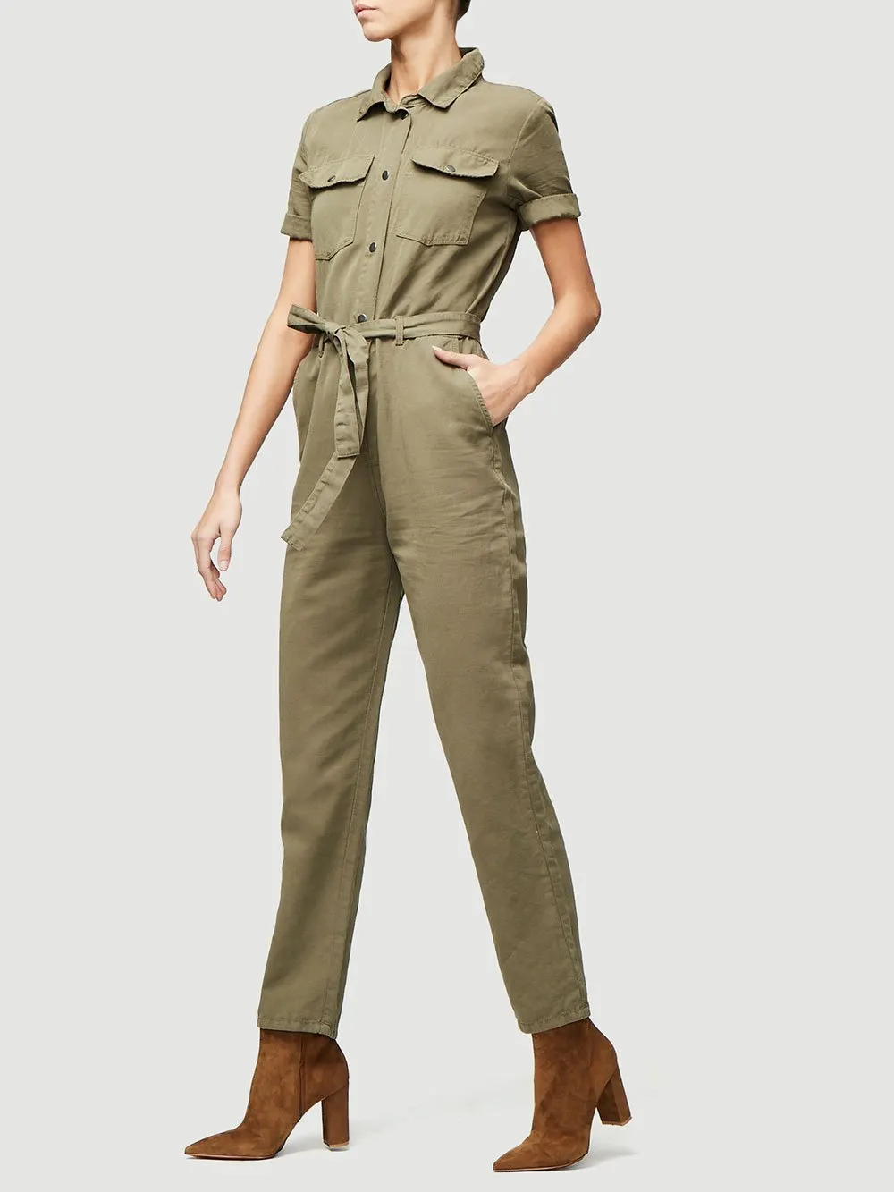 Belted Jumpsuit -- Army Green