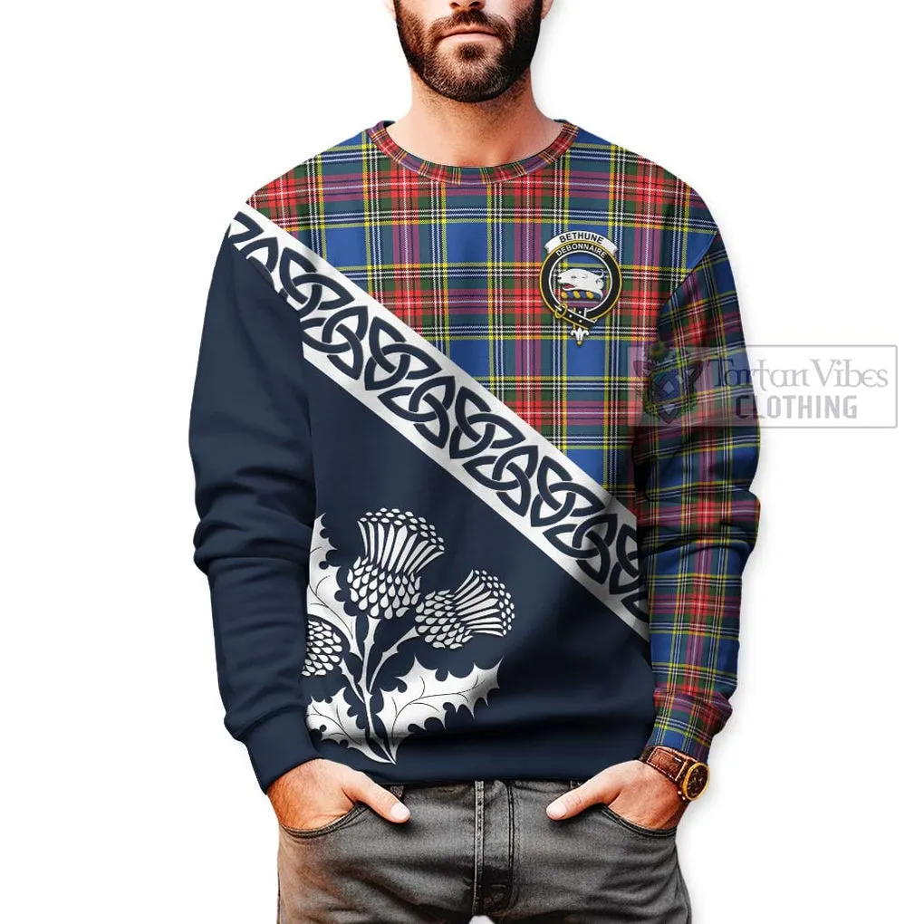 Bethune Tartan Sweatshirt Featuring Thistle and Scotland Map