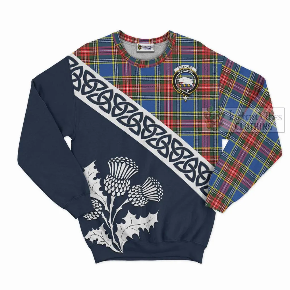 Bethune Tartan Sweatshirt Featuring Thistle and Scotland Map