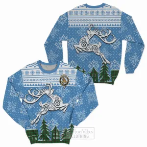 Beveridge Clan Christmas Sweatshirt Celtic Reindeer Style