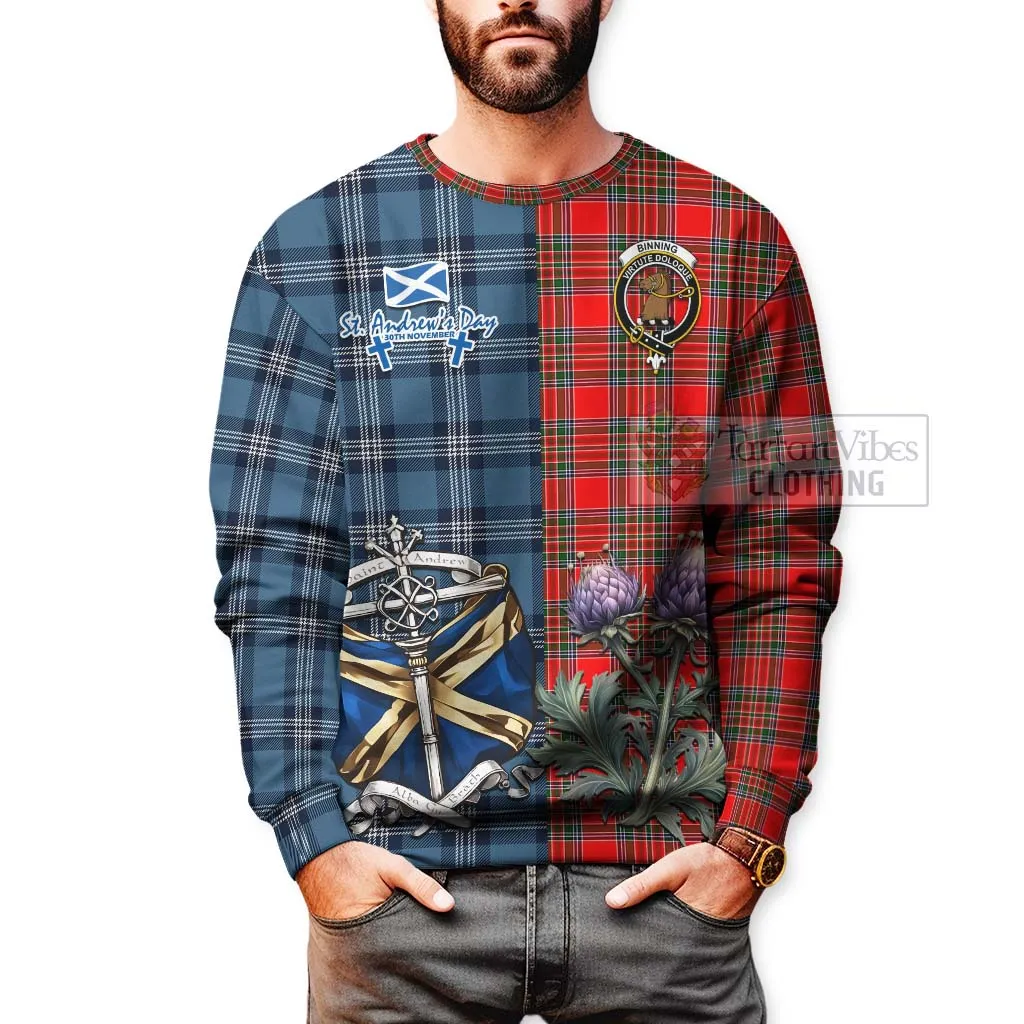 Binning Tartan Sweatshirt Happy St. Andrew's Day Half Tartan Style