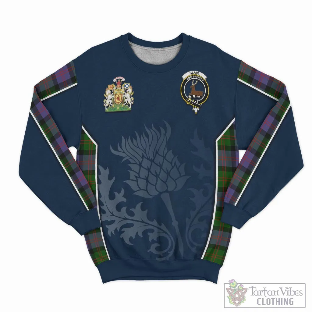 Blair Modern Tartan Sweatshirt with Family Crest and Scottish Thistle Vibes Sport Style