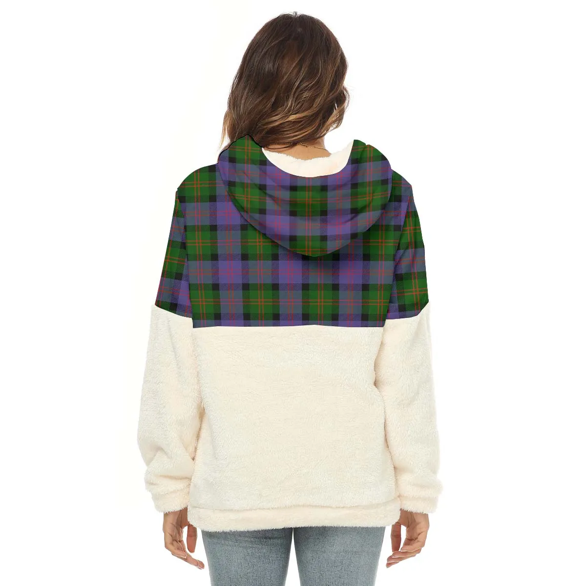 Blair Modern Tartan Women's Borg Fleece Hoodie With Half Zip with Family Crest