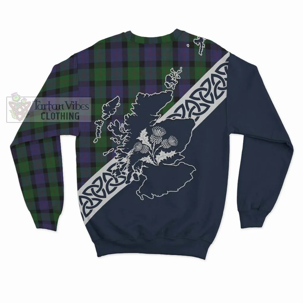 Blair Tartan Sweatshirt Featuring Thistle and Scotland Map