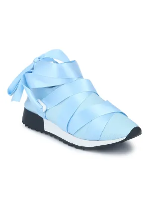 Blue Lycra Lace-Up Slip-On Sneakers