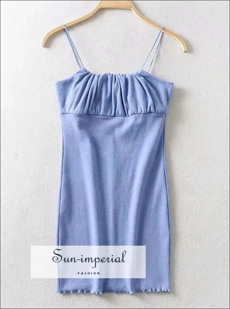 Blue Ruched Bust Mini Cami Dress Bodycon Fit