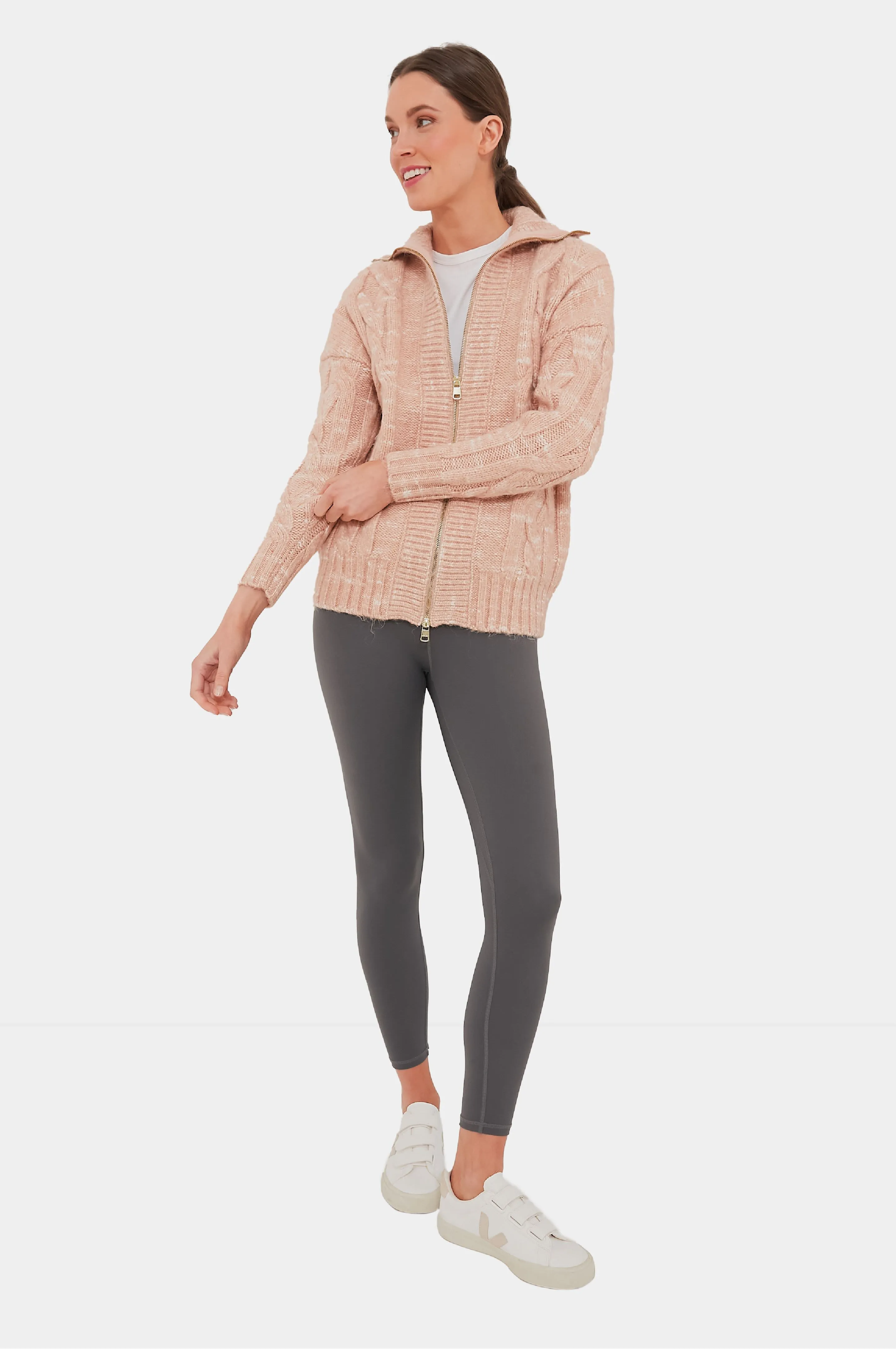 Blush Tan and Egret Aida Jumbo Cable Knit Jacket