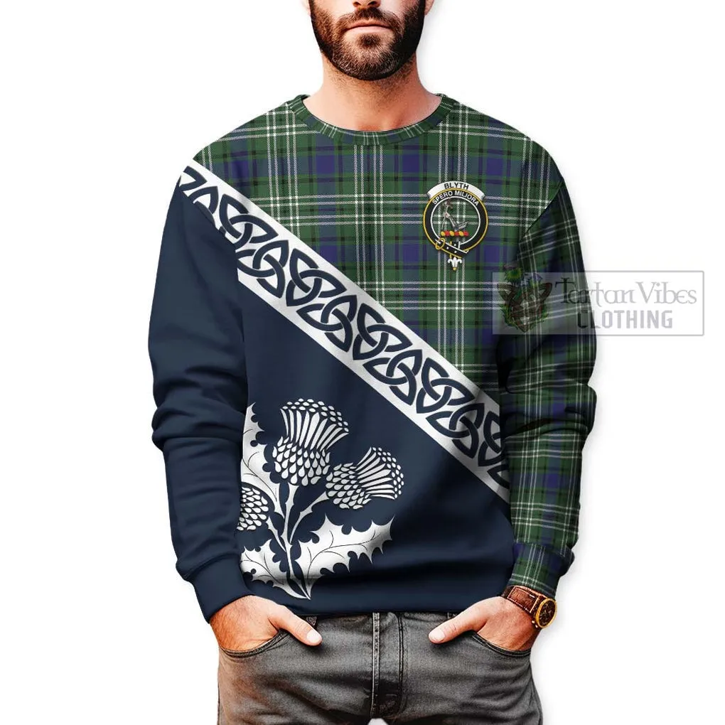 Blyth Tartan Sweatshirt Featuring Thistle and Scotland Map