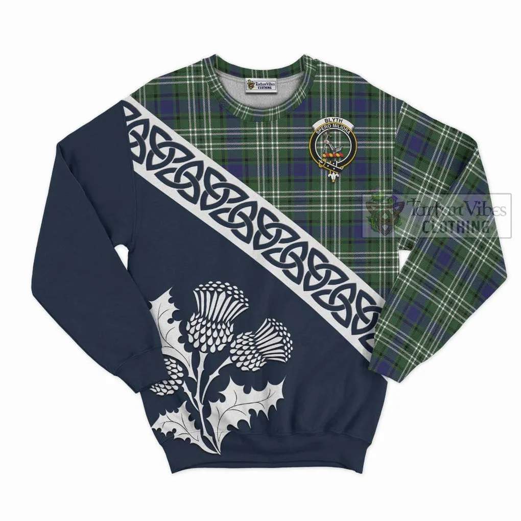 Blyth Tartan Sweatshirt Featuring Thistle and Scotland Map