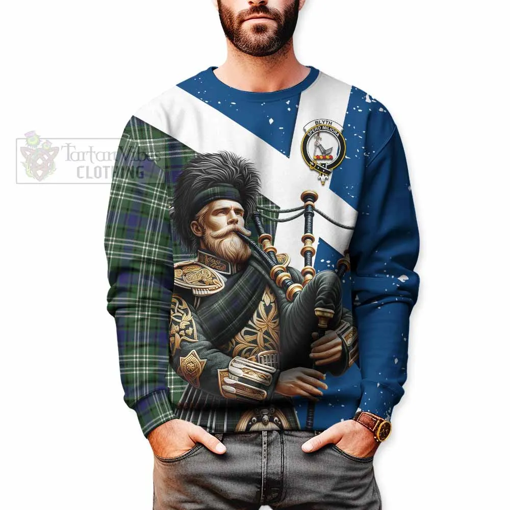 Blyth Tartan Sweatshirt with Family Crest Scottish Bagpiper Vibes