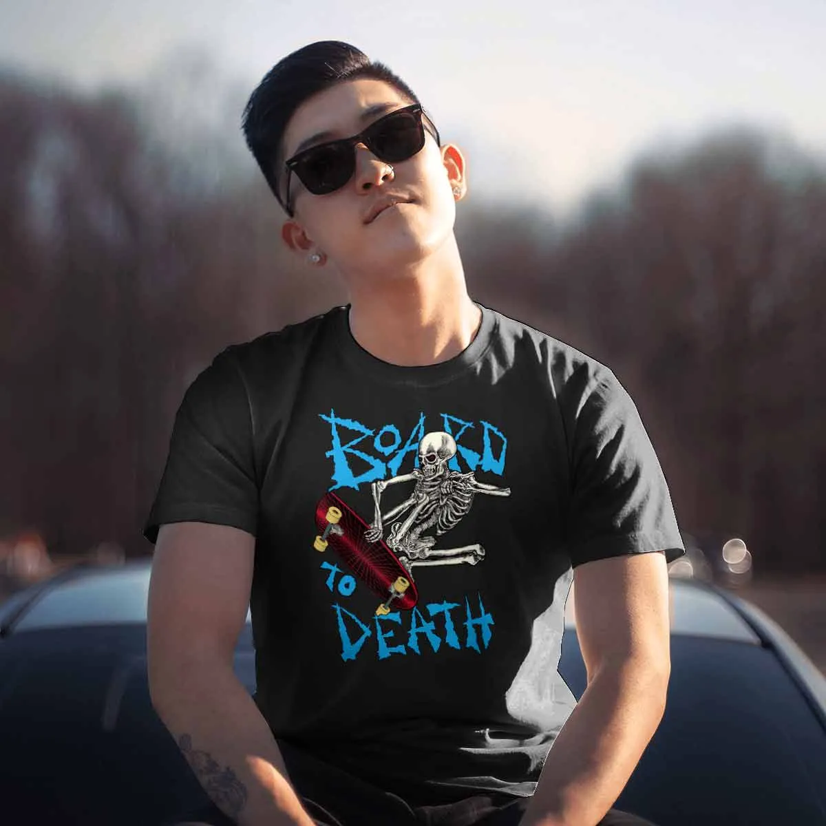 Board To Death Skateboarding Skeleton T-Shirt, Adult Unisex, 100% Cotton, S - XXL