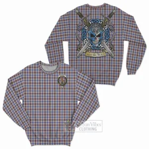 Boswell Tartan Sweatshirt with Family Crest Celtic Skull Style